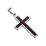 Stainless Steel Black & Red Carbon Fiber Cross Pendant